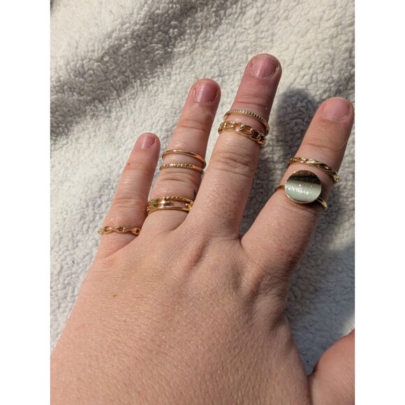 Y2K Retro Punk Geometric Circular Ring Chain 8pc Ring Set, NEW - Picture 4 of 10